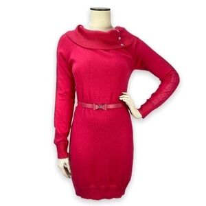 CANDIE’S Fuchsia Pink Cowl Neck Sweater‎ Dress Bow Belt Junior’s XL